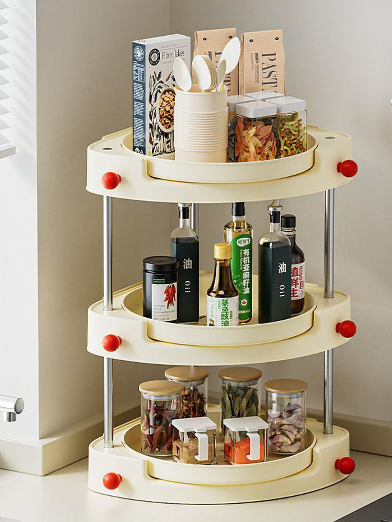 Kitchen - Prateleira de armazenamento doméstica giratória multifuncional