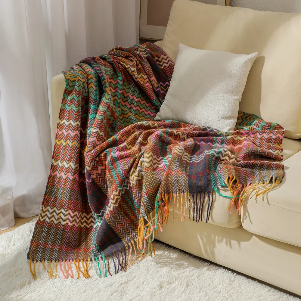 Boho Throw Blanket Fringe - Manta Boho com Ondas e Franjas,
