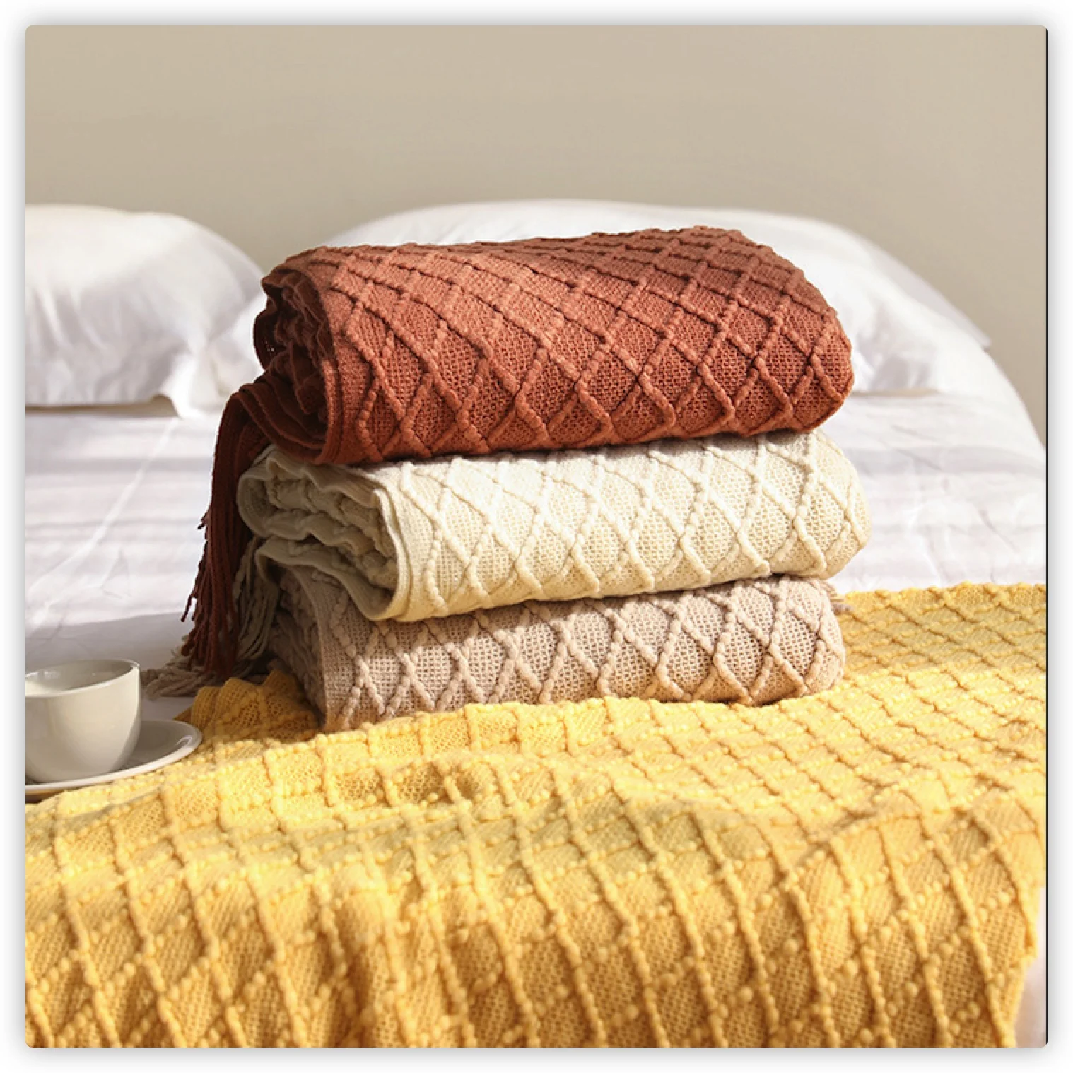 Manta de malha com padrão de l - Boho Throw Blanket Fringe avaliação e preço